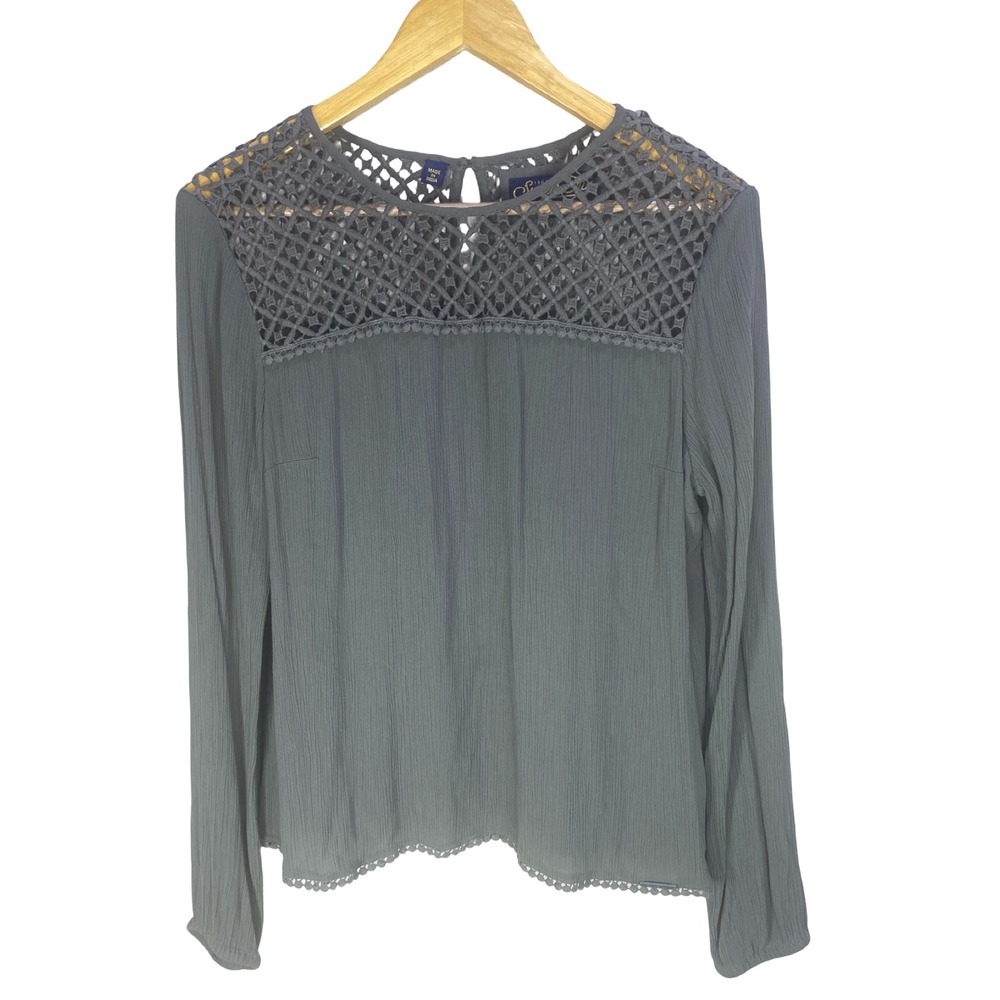 Superdry Womens Crochet Lace Yoke Blouse Green Long Sleeve Pom Pom‎ Trim XL Boho